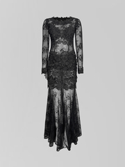 Платье 1803 длинное из кружева с чашечками на молнии сзади