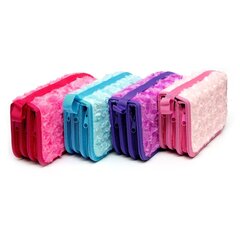 Пенал 3 отделения Alingar, искусственный мех, молния, 120 х 190 мм, "Fur roses", микс (розовый, голубой, фиолетовый, св-розовый)