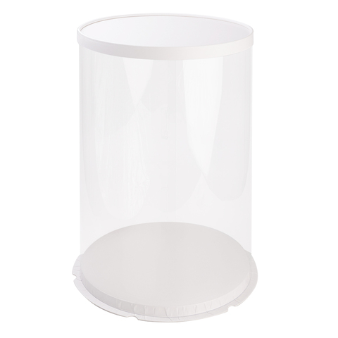 Прозрачная коробка для торта с пьедесталом (аквариум) 30*44,5 см, круглая белая