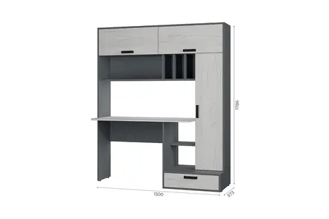 Стол письменный с надстройкой Техно графит / дуб крафт белый