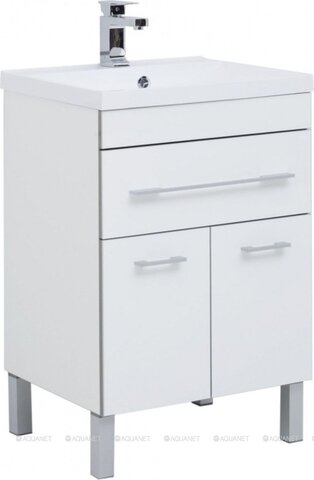 Aquanet 287667 Тумба с раковиной Верона 58 белый (напольная 1 ящик 2 дверцы, раковина Aquanet) (287667)