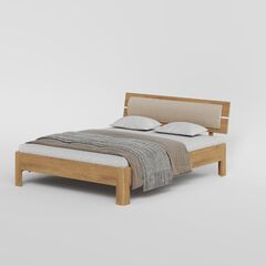 Кровать 120x200, Баямо, массив дуба срощенный, мягкое изголовье светлое, натуральный