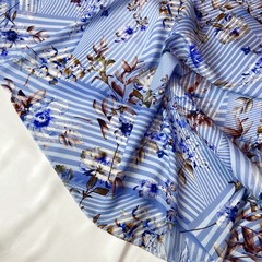 Ткань шелк матовый с эластаном полоска и цветы  1101