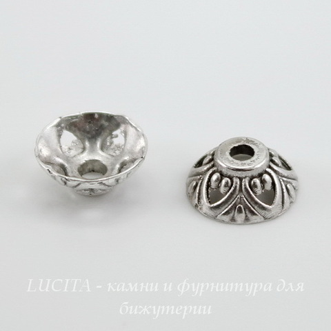 Шапочка для бусины 10х4 мм (цвет - античное серебро), 10 штук