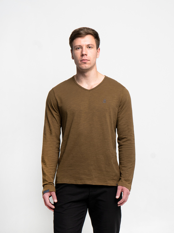 Long-sleeved V-neck pistachio t-shirt