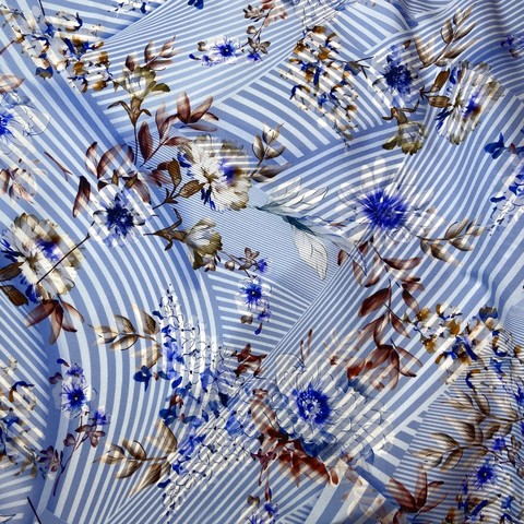 Ткань шелк матовый с эластаном полоска и цветы  1101