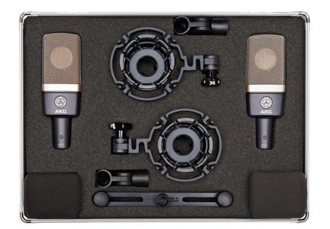 AKG C314 ST подобранная стереопара конденсаторых микрофонов C314. В комплекте: H85 держатель антивибрационный — 2шт, SA60 держатель — 2шт, W214 ветрозащита — 2шт, H50 cтереопланка с 2-мя втулками, кейс жесткий