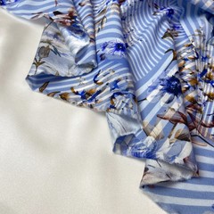 Ткань шелк матовый с эластаном полоска и цветы  1101