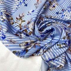 Ткань шелк матовый с эластаном полоска и цветы  1101