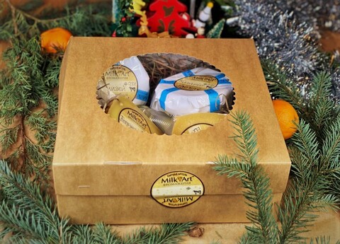 Новогодний подарочный набор из 6-ти видов авторских сыров с медом Донника и конфитюром Брусника