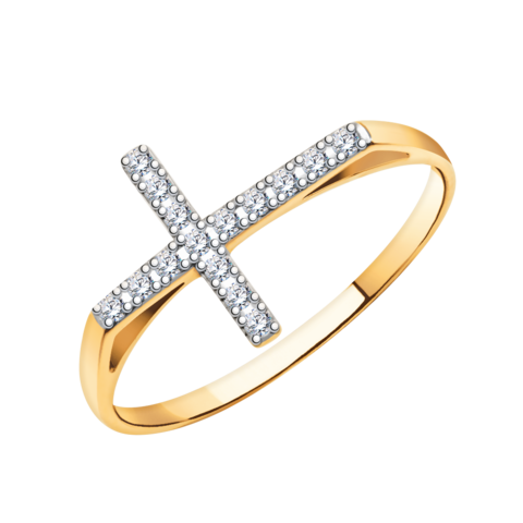 10765 -Кольцо крест из красного золота с фианитами