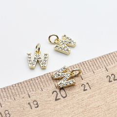 Подвеска Буква W, позолота, фианиты, размер 8,5*8 мм, цена за 1 шт