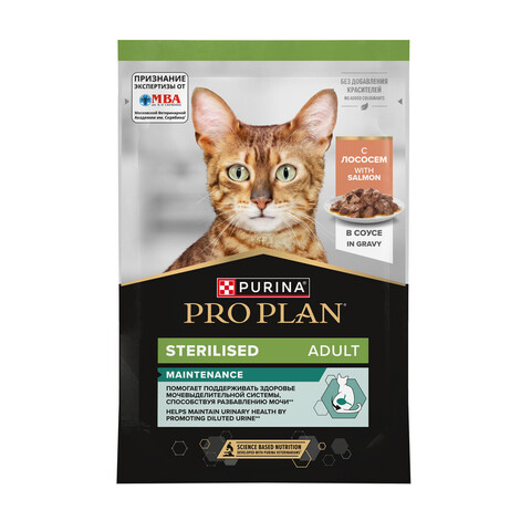 Pro Plan пауч для стерилизованных кошек и кастрированных котов с лососем в соусе 85 г
