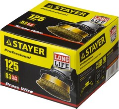 STAYER 125 мм, витая стальная латунированная проволока 0.3 мм, чашечная щетка-крацовка для УШМ, Professional (35125-125)