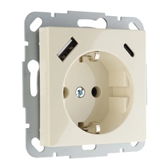 Розетка С/З+USB-зарядное устройство 3,4 А+TypeC IUK-3-01 E/S крем, LIREGUS EPSILON