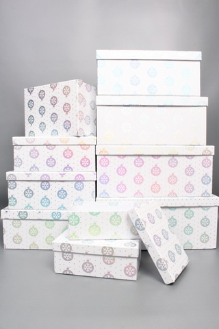 Коробка одиночная, Прямоугольник, НГ Игрушки серебро, 31*23.5*13.5 см