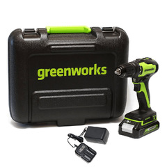 Дрель-шуруповерт Greenworks GD24DD35K2 24V (35Нм) аккумуляторная, с АКБ 2 А/ч и ЗУ (в кейсе)