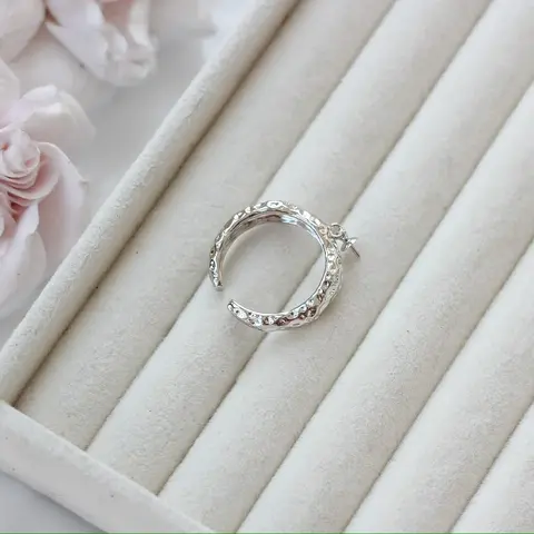 Кольцо с петелькой и штырьком для вклейки, регулируемое, родий, Д071