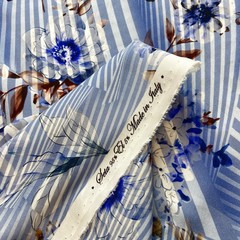 Ткань шелк матовый с эластаном полоска и цветы  1101