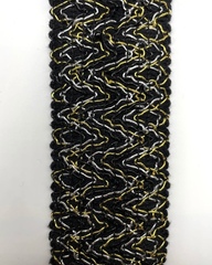 Тесьма эластичная , цвет: чёрный с золотистыми и серебристыми узорами , 5 мм