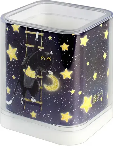 Подставка д/канц. принадлеж. (Феникс) КОТ НА НЕБЕ, 8,2х10,3х8,2 см, полистирол, желтый, синий, 1 отд. 59952