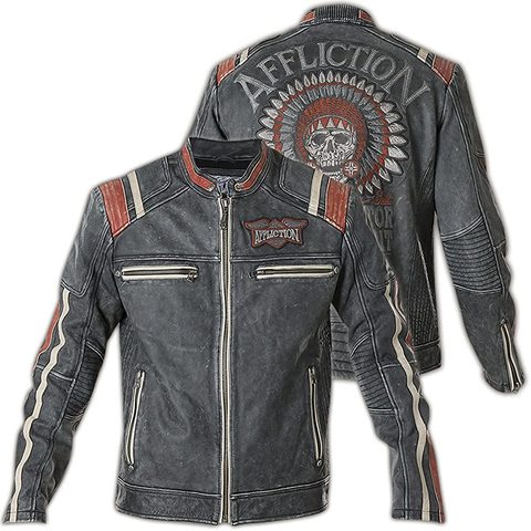 Affliction | Куртка кожаная мужская Speed Shop 110OW227 перед и спина