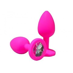 Анальная пробка из розового силикона с белым кристаллом (размер S)