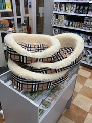 Лежак для животных, плюш, кремовый в клетку (ш38, д50)