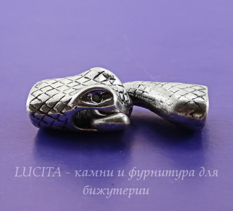 Замок - крючок для шнура 10х6,5 мм из 2х частей "Змея", 43х17 мм (цвет - античное серебро)