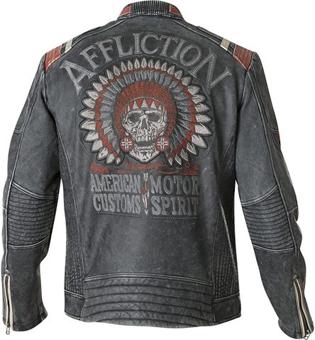 Affliction | Куртка кожаная мужская Speed Shop 110OW227 с индейцем спина