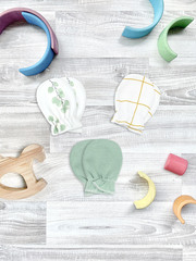 Рукавички-антицарапки Mjölk Эвкалипт/Magic Mint/Клетка, сет из 3х пар