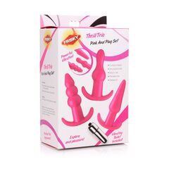 Набор из 3 розовых анальных пробок с вибропулей Thrill Trio Anal Plug Set - 