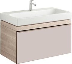 Шкафчик для раковины Geberit Citterio, с одним выдвижным ящиком: B=88.4см, H=55.4см, T=50.4см, бежевый / глянцевое стекло, светлый дуб / меламин, структура дерева фото