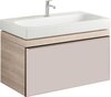 Шкафчик для раковины Geberit Citterio, с одним выдвижным ящиком: B=88.4см, H=55.4см, T=50.4см, бежевый / глянцевое стекло, светлый дуб / меламин, структура дерева