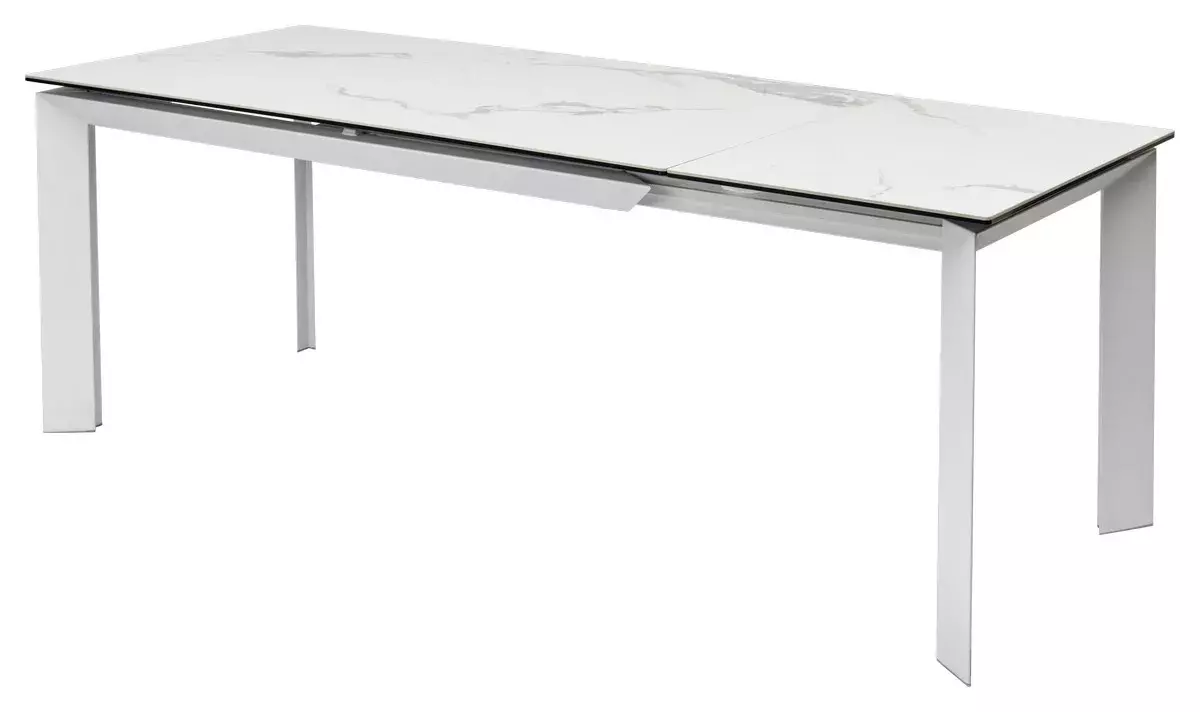 Стол CREMONA 140 HIGH GLOSS STATUARIO Белый мрамор глянцевый, керамика/ белый каркас, DISAUR