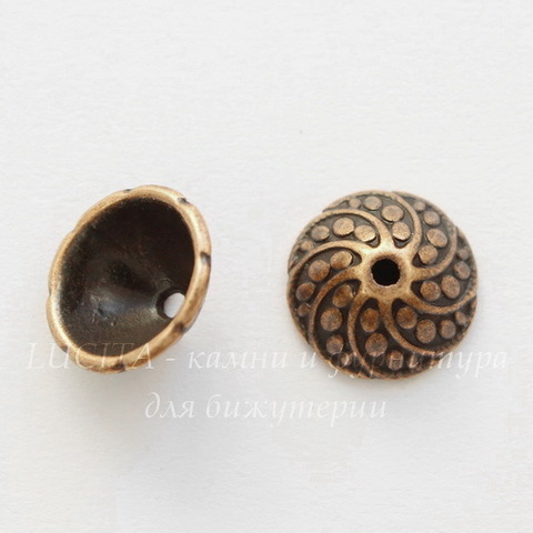 Шапочка для бусины 10х5 мм (цвет - античная медь), 10 штук