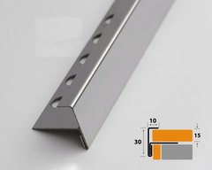 Профиль угловой Лука 10*30 для ступеней под плитку 15мм полированная нержавеющая сталь ПУ 13-15НСП.2700.001 2,7 м