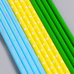 Трубочки бумажные голубые, желтые, зеленые 20 см 12 шт.