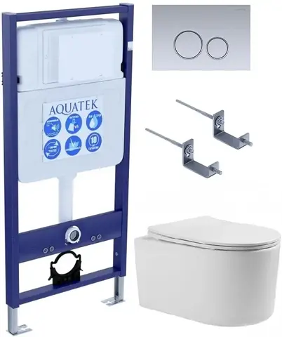 Aquatek SET Aquatek МИЯ-019 4в1 SET Aquatek МИЯ 4в1 (рама Aquatek Standard INS-0000012+ кркпеж KKI-0000002+клавиша KDI-0000019+унитаз МИЯ AQ2004-00 с тонким сиденьем soft-close