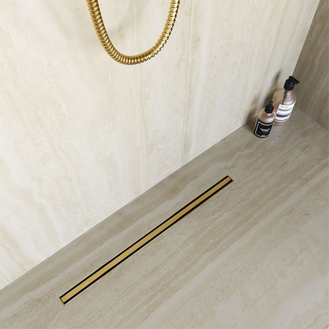 RGW 79215440-06 Душевой трап RGW SDR-54Gb-40 однолинейный щелевой 400 Золото браш ? 50 мм сифон + ножки, под плитку