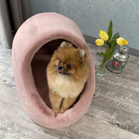 8207 MD Домик-норка для собак малых пород/кошек PREMIUM, пыльно-розовый "Furry MINK House" (М)