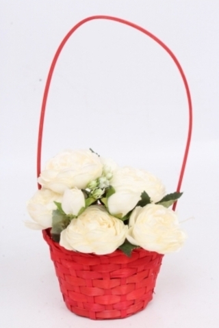 Корзина плетеная с ручкой (бамбук), Красная, D=13 см, H=8*30 см, 1 шт.