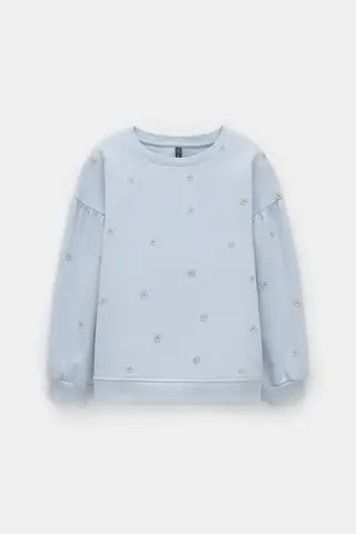 джемпер  для девочки  КР 302710-1/голубой,любимые ромашки к563
