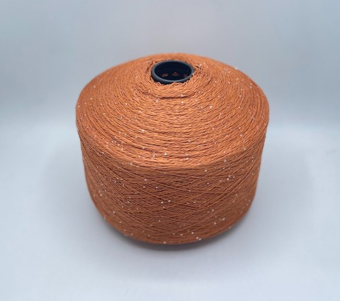 Бобинная пряжа (пр.Италия),Linette Pailletes, 450/100гр, 80% Лен, 20% Полиэстер(пайетка), цвет-Терракот с оранжевым оттенком+пайетка. арт.36762