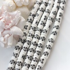 Бусина Бочонок, керамика, белая с черной росписью, 10*8 мм, 1 нить, К113