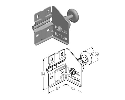 ALUTECH Кронштейн роликовый верхний правый, RBT-210R