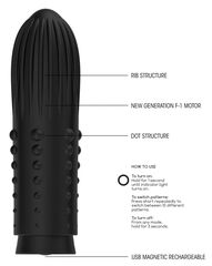 Черная вибропуля Turbo Rechargeable Bullet Lush - 9,8 см. - 
