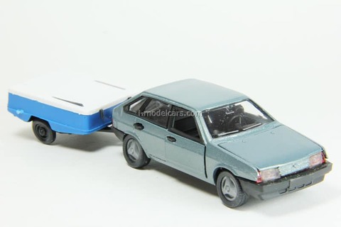 VAZ-2109 Lada Samara hatchback 5-doors gray-blue metallic with trailer Skif Agat Mossar Tantal 1:43