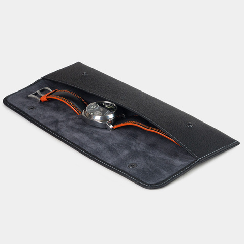Чехол для хранения наручных часов и ремешков из кожи теленка, черного цвета