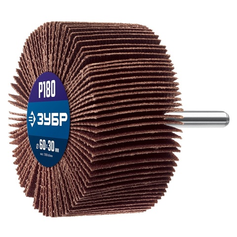 ЗУБР d 60 x 30 мм, P180, на шпильке d 6 мм, круг шлифовальный лепестковый, Профессионал (36602-180)